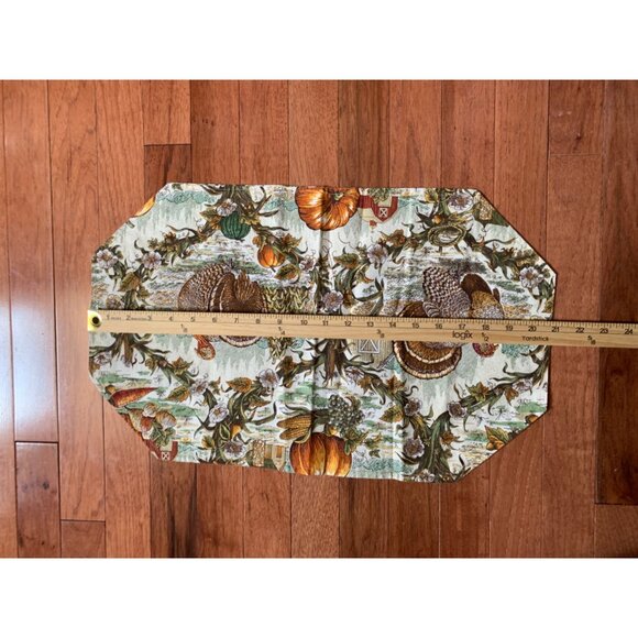 Thanksgiving Harvest Table Runner & Doily Turkeys Pumpkins Green Tassels 42x20 - Picture 8 of 9